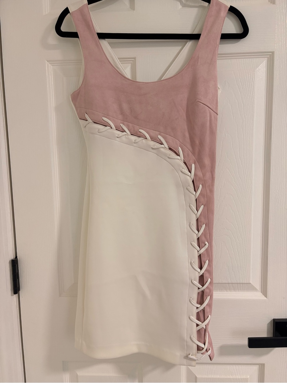 GUESS Pink and White Lace-Up Mini Dress